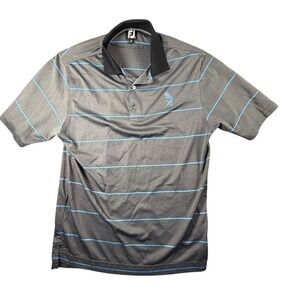 FootJoy Polo Shirt Men Medium Gray Blue Excellent Striped Golf 1010402 0115